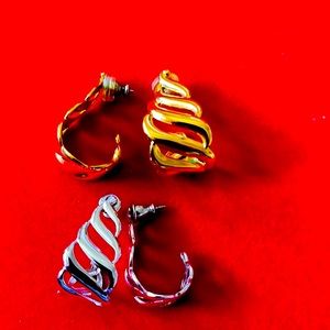Vintage set of TWO ,Monet silver tone earrings and  gold tone (no brand) earring